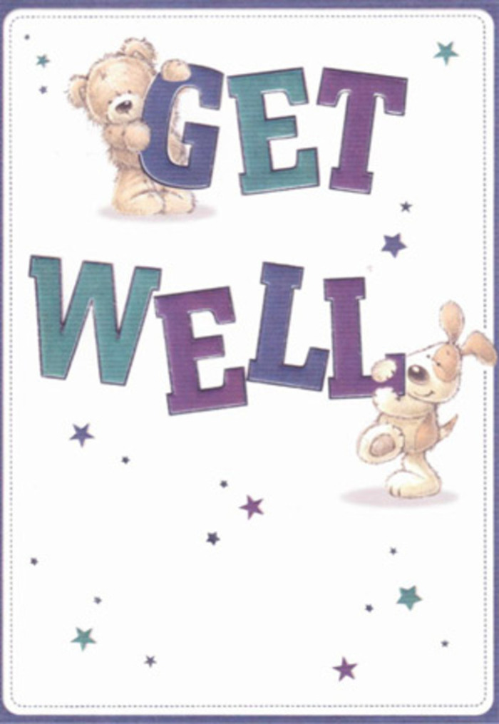 Here in Greenford, the simple joy of wishing someone well is captured exquisitely on this get well card, where playful artistry blends with emotional sincerity. The illustration features a friendly teddy bear and a bright-eyed puppy, their soft textures lovingly brushed to life, as they present the phrase 'Get Well' in prominent, whimsical type shaded with purples and aquas. Scattered between them, little stars shimmer in varying blues and violets, much like hopeful wishes drifting through the quiet streets near Perivale Park. The contrast of bold text against the creamy white backdrop gives the card an airy, uplifting feel-ideal for crystal-clear moments of connection in times of need. As a florist serving Greenford's close-knit community, I'm reminded of placing the final bloom in a bouquet intended to encourage and soothe, delivering not just flowers but a visible sign of compassion. The scene suggests both innocence and steady reassurance, offering a visual comfort that lingers, similar to the presence of fresh blooms at a bedside table. The card's gentle ambiance and the sweet expressiveness of its characters make it an ideal companion to a bouquet arranged for recovery, sending heartfelt care from heart to heart in Greenford.