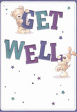 The warmth and cheery optimism radiating from this get well card perfectly reflect the neighbourly spirit of Greenford. Two charming characters-a lovable bear and a floppy-eared pup-spring forward from the creamy, softly lit background, joyfully holding up oversized letters that paint the phrase 'Get Well.' The hues of indigo and teal in the text lend a lively energy, punctuated by twinkling stars scattered in blues and violets, reminiscent of the glimmers that brighten Greenford's parks on a crisp day. With brushstrokes so vivid you can almost feel the fluffy fur and playful nuzzle, the card invites both comfort and hope, echoing the cozy reassurance of flowers hand-delivered from Greenford Florist to a recuperating loved one. Each detail-the roundness of the characters, the celebratory text, the sparkling stars-adds to the emotional salve, turning this simple card into a heartfelt gesture of recovery. For anyone in Greenford seeking to brighten a friend's day, this card delivers more than a message; it offers a visual and emotional embrace, ideal for lifting spirits and sending gentle encouragement.